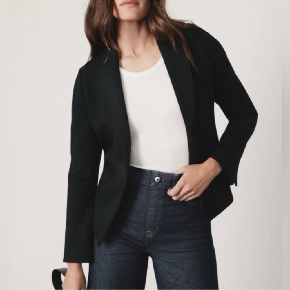Ann Taylor LOFT Crepe Open Front Blazer Jacket Minimalist Career Black 8